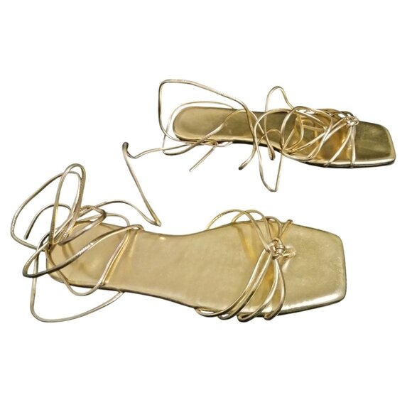 Gorglitter Gold Ankle Strap Wrap Gladiator Sandals Square Toe Design Size 42 (9) - Picture 2 of 7